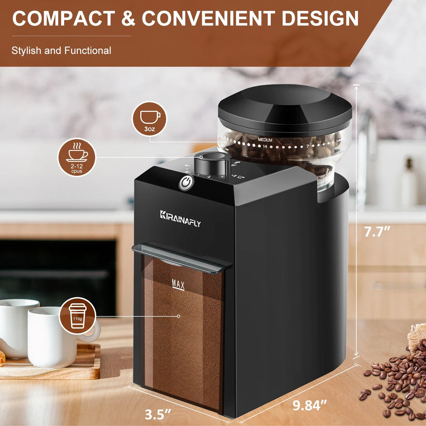Burr Grinder, Electric, 28 Settings