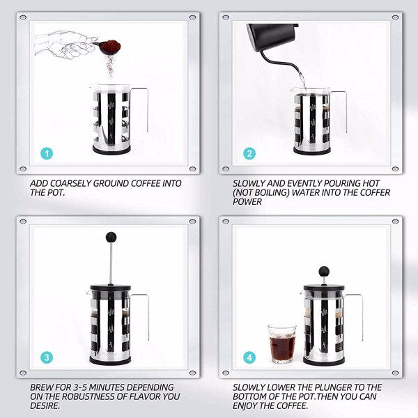 French Press, Stainless and Glass, 600ml