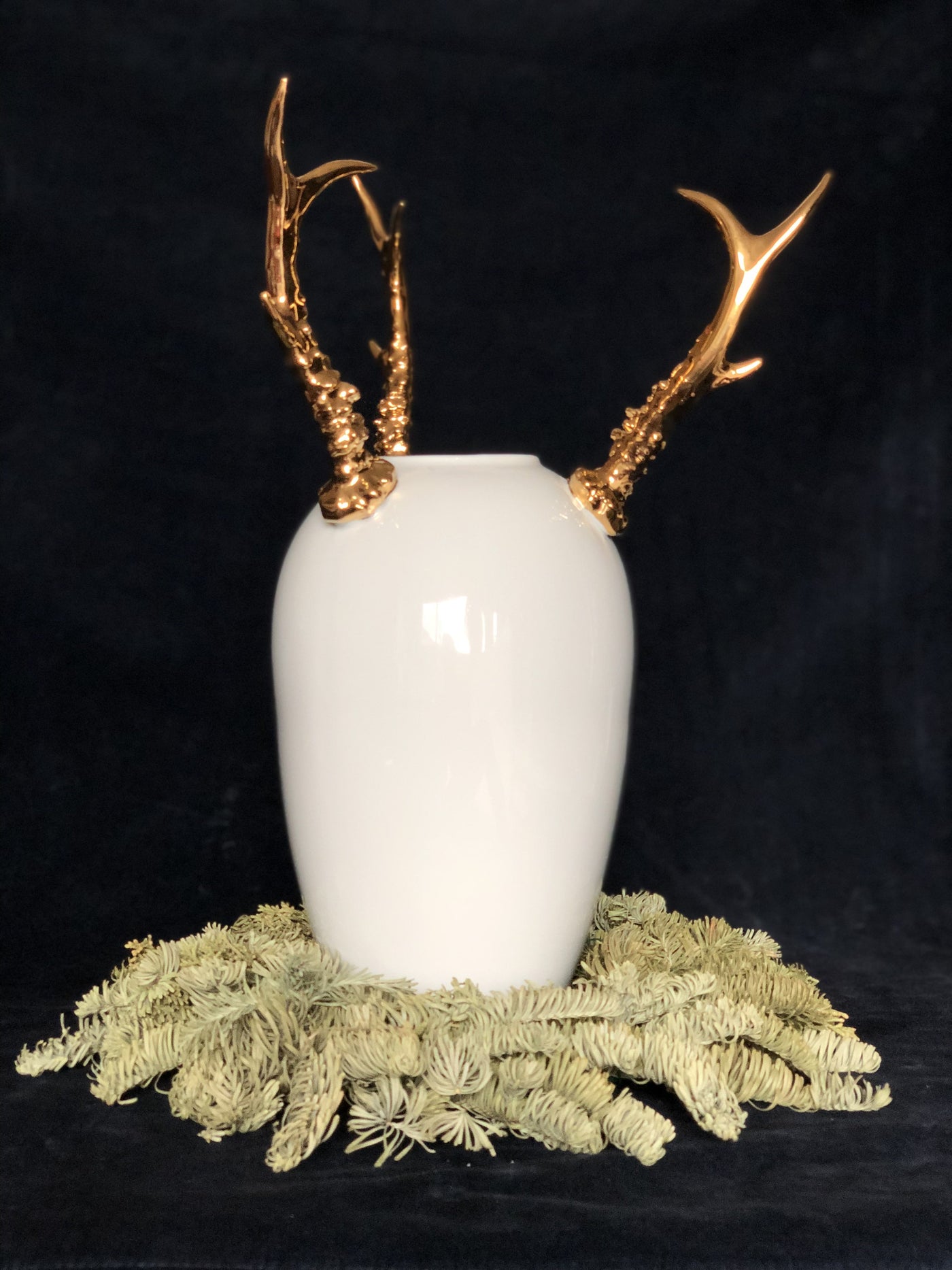 Retro Porcelain Vase, Deer Horns