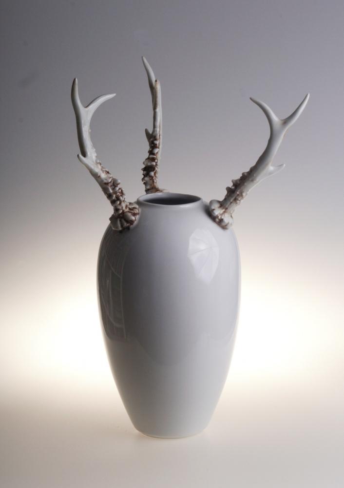 Retro Porcelain Vase, Deer Horns