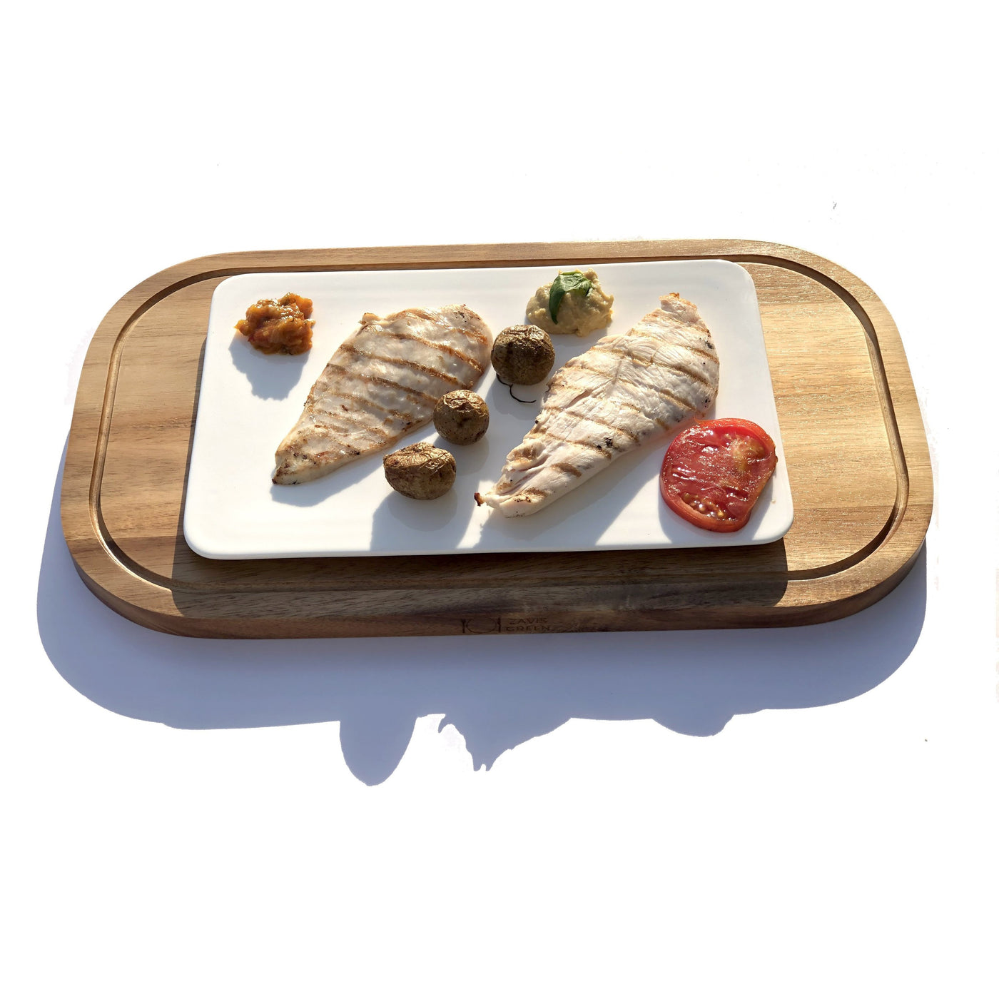 Acacia and Porcelain Serving Set