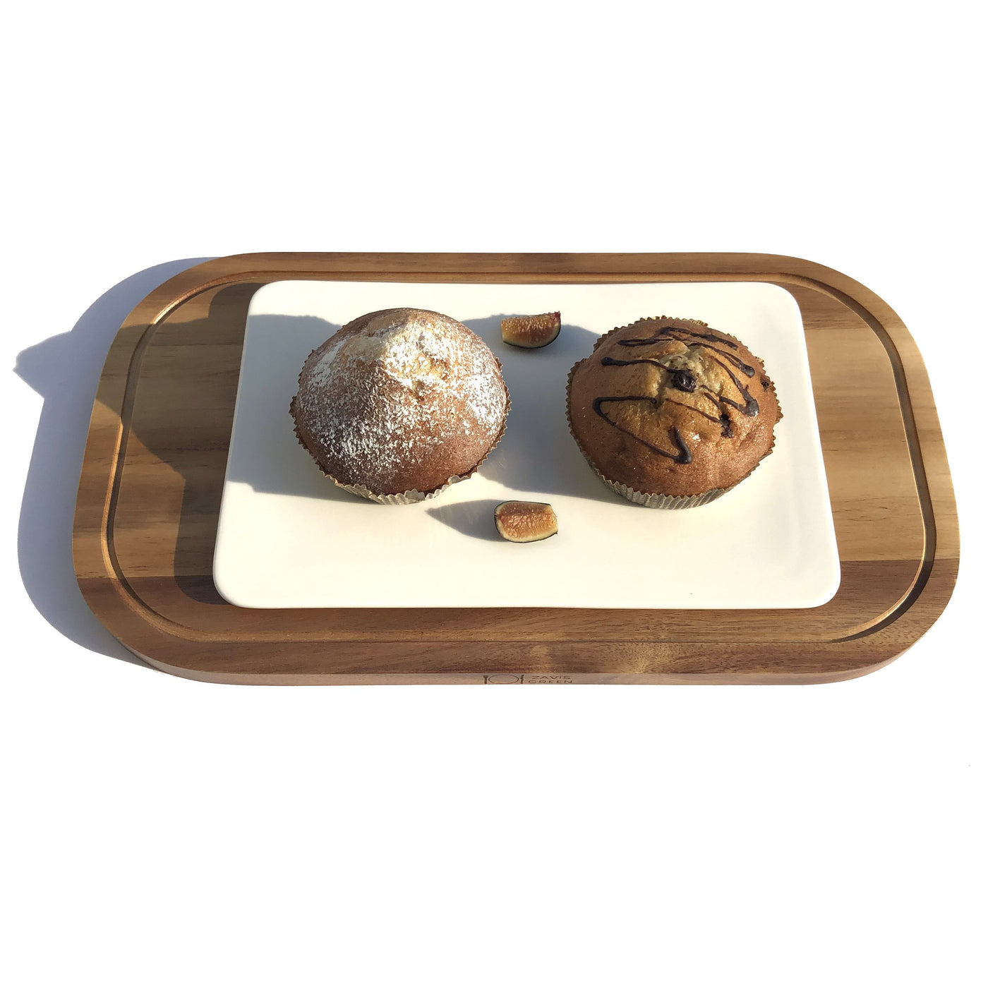 Acacia and Porcelain Serving Set