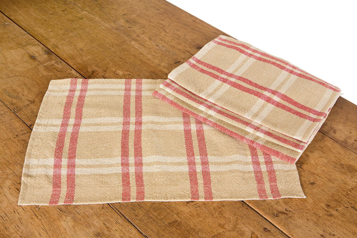 Linen Check Placemats, Fringed, Set of 4