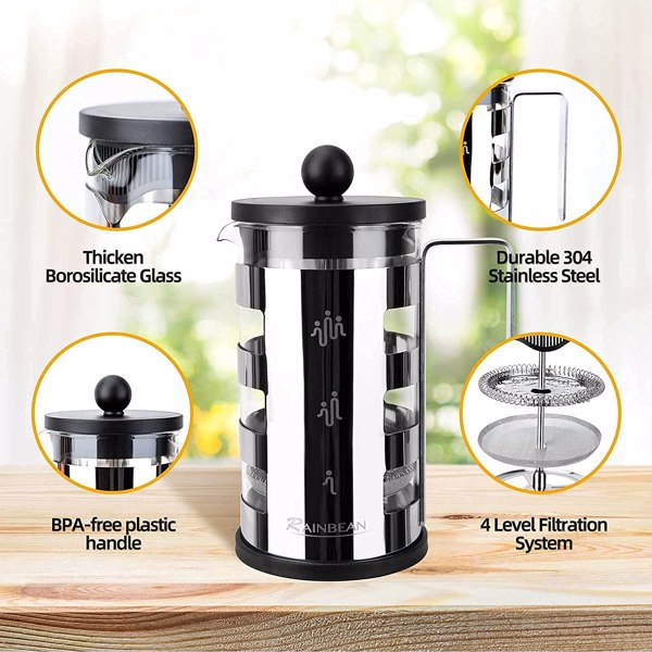 French Press, Stainless and Glass, 600ml