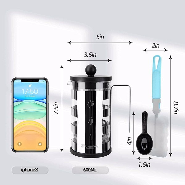French Press, Stainless and Glass, 600ml