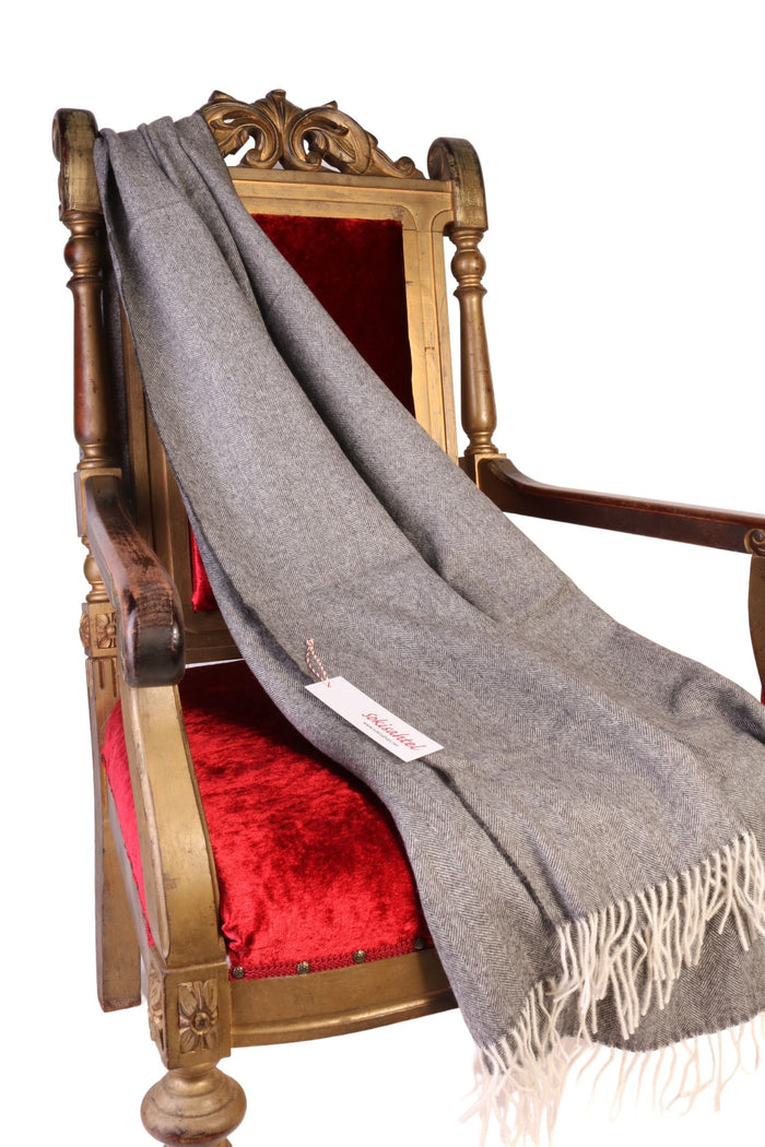 Alpaca Throw, Grey Herringbone