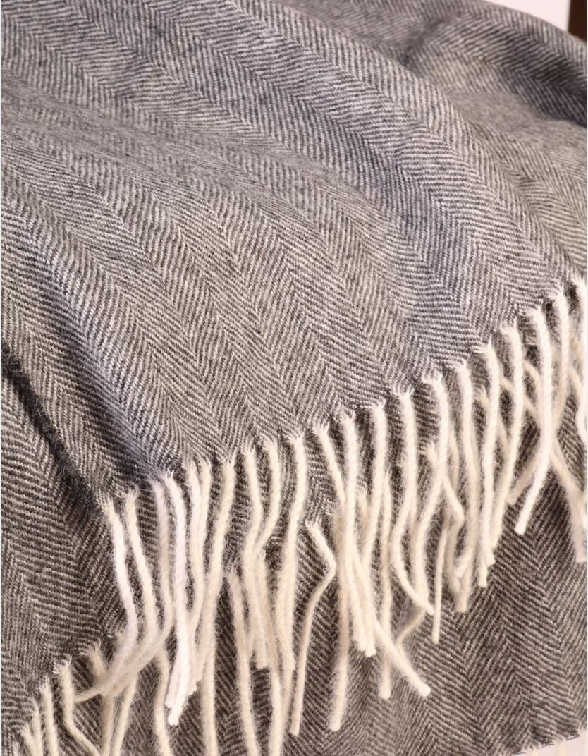 Alpaca Throw, Grey Herringbone