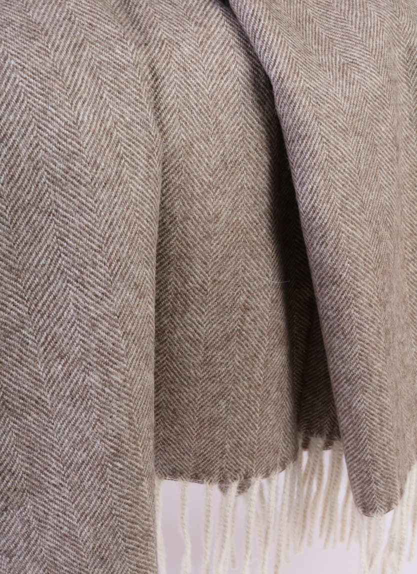 Alpaca Throw, Brown Herringbone
